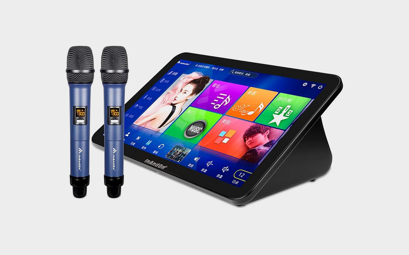 15.6" All in one karaoke system with touchscreen and 2 microphones