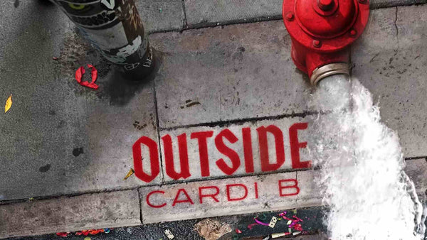 A fire hydrant pouring out water as a cover photo for Cardi B's song Outside.