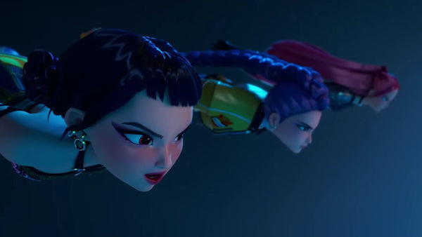 Huntr/x in mid-air from Kpop Demon Hunters.