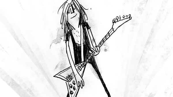 Animated Ozzy Osbourne playing a guitar.