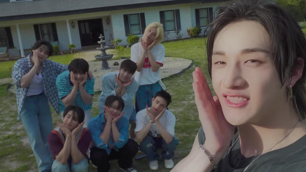 Stray Kids posing for a selfie in the 0801 video.